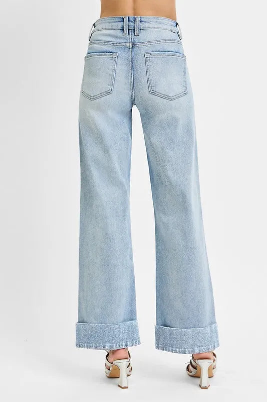 Risen Plus Size Tummy Control High Rise Ankle Cuffed Jeans