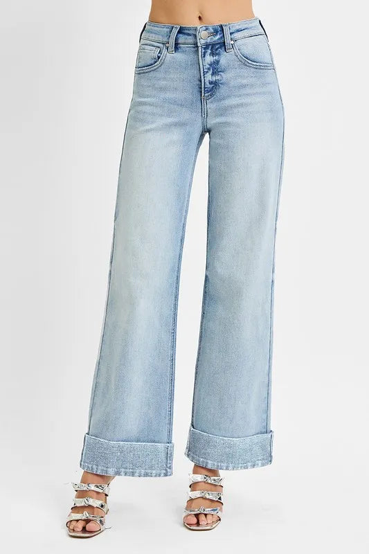 Risen Plus Size Tummy Control High Rise Ankle Cuffed Jeans